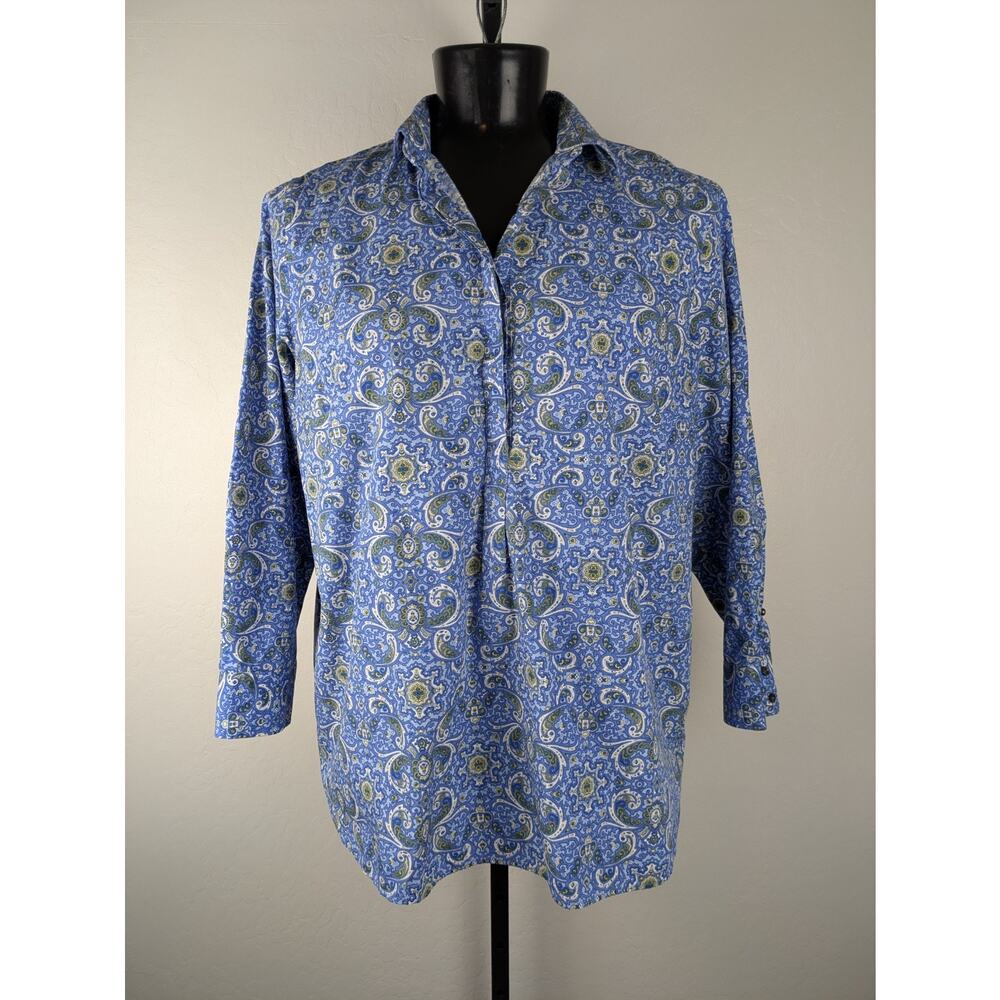 Lands' End Blue Paisley No Iron Supima Cotton Popover Shirt